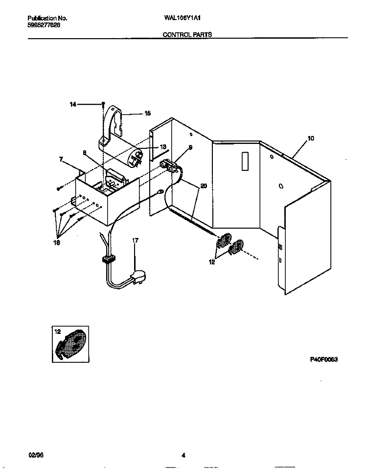 CONTROL PARTS Diagram and Parts List for WAL106Y1A1  Frigidaire Air Conditioner