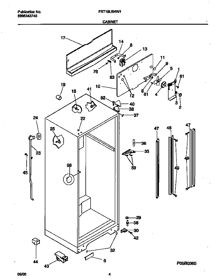 CABINET Diagram and Parts List for FRT18LBHW1  Frigidaire Refrigerator