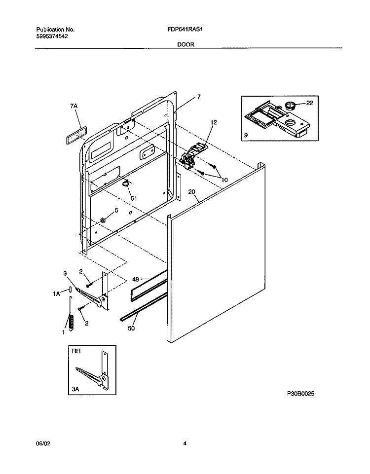 DOOR Diagram and Parts List for FDP641RAS1  Frigidaire Dishwasher