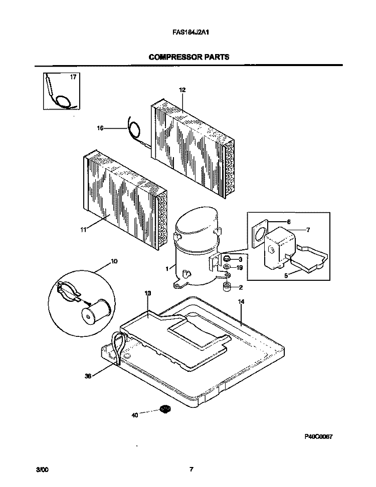 COMPRESSOR PARTS Diagram and Parts List for FAS185J2A1  Frigidaire Air Conditioner