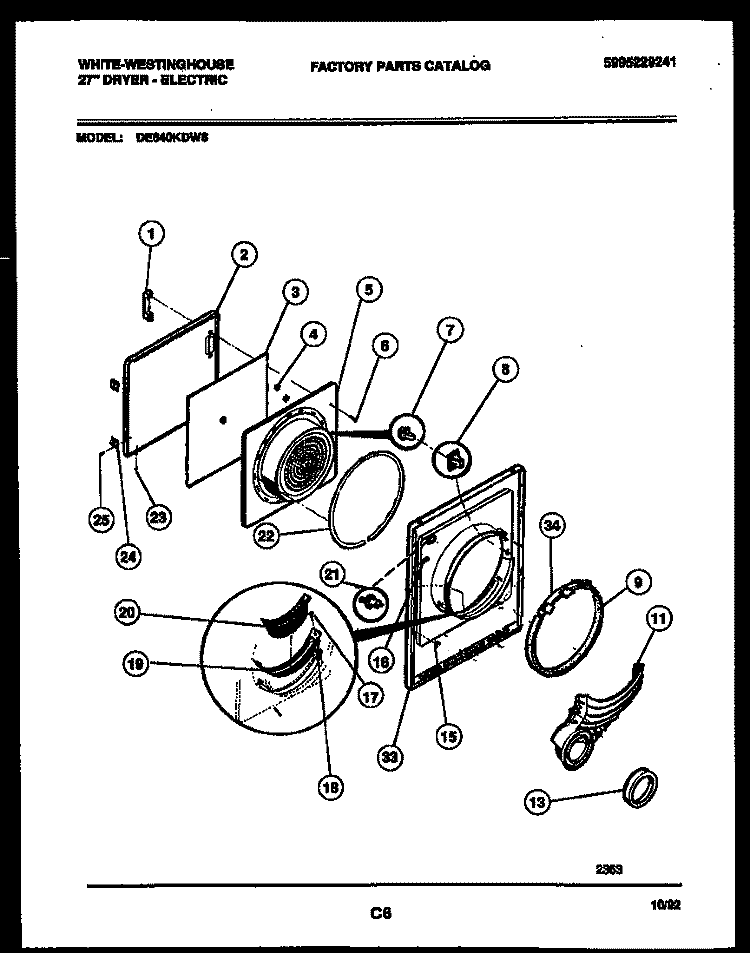 DOOR PARTS Diagram and Parts List for DE640KDD6  Frigidaire Dryer