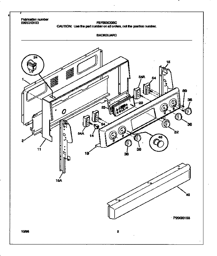 BACKGUARD Diagram and Parts List for FEF353CGSC  Frigidaire Range