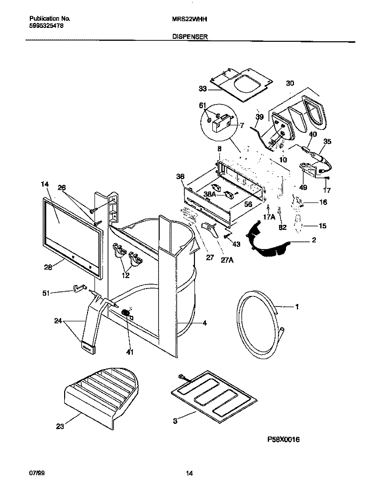 ICE DISPENSER Diagram and Parts List for MRS22WHHW0  Frigidaire Refrigerator