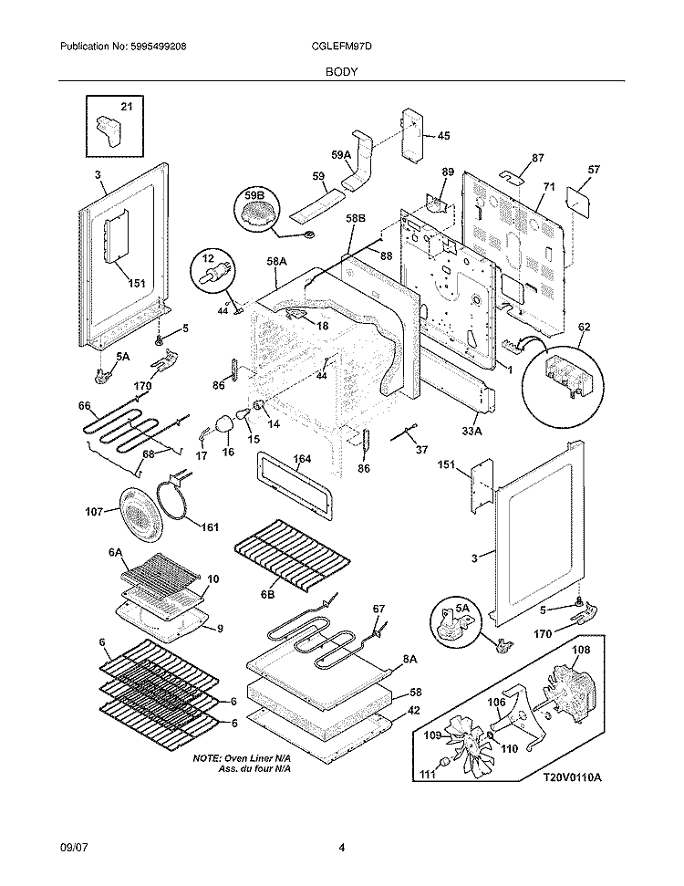 BODY Diagram and Parts List for CGLEFM97DBJ  Frigidaire Range