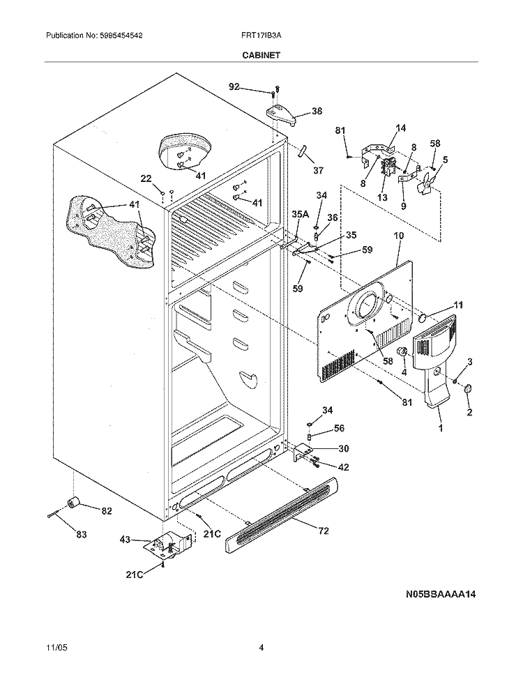 CABINET Diagram and Parts List for FRT17IB3AZ9  Frigidaire Refrigerator