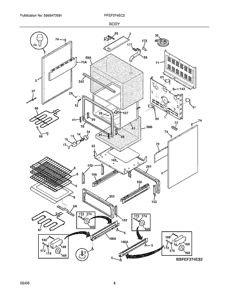 BODY Diagram and Parts List for PFEF374EC2  Frigidaire Wall Oven