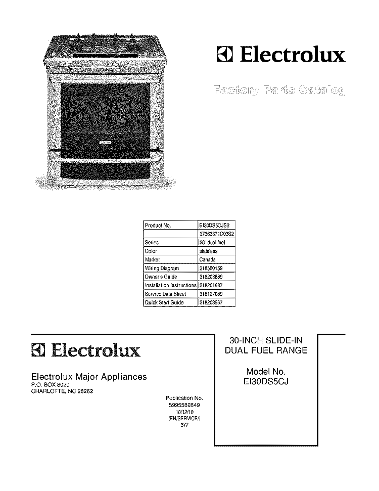 COVER Diagram and Parts List for EI30DS5CJS2  Electrolux Range