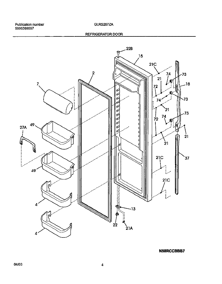 REFRIGERATOR DOOR Diagram and Parts List for GLRS267ZAW6  Frigidaire Refrigerator