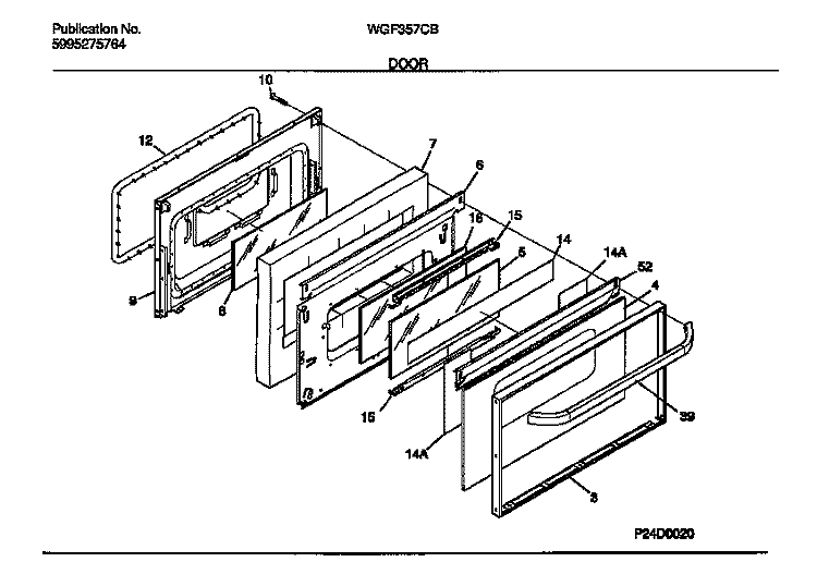 DOOR Diagram and Parts List for WGF357CBSB  Frigidaire Range