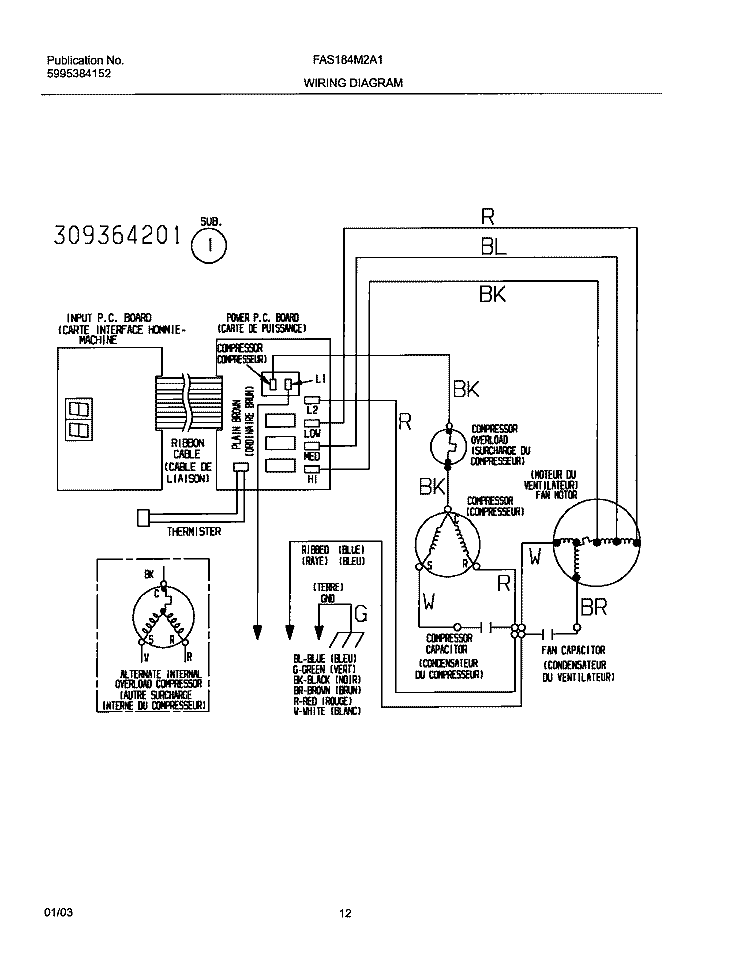 WIRING DIAGRAM Diagram and Parts List for FAS184M2A1  Frigidaire Air Conditioner