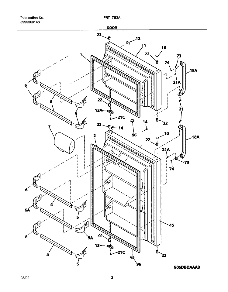 DOORS Diagram and Parts List for FRT17B3AZ2  Frigidaire Refrigerator