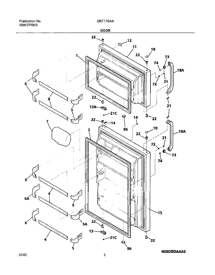 DOORS Diagram and Parts List for GRT17G4BW0  Gibson Refrigerator