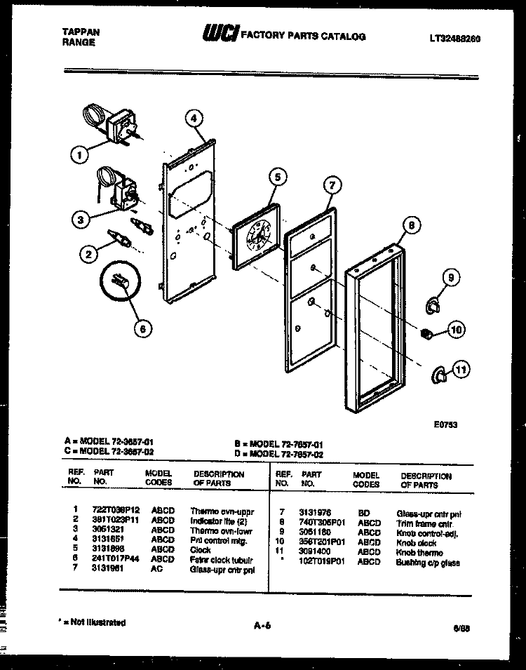 CONTROL PANEL Diagram and Parts List for 72-3657-23-02  Tappan Range