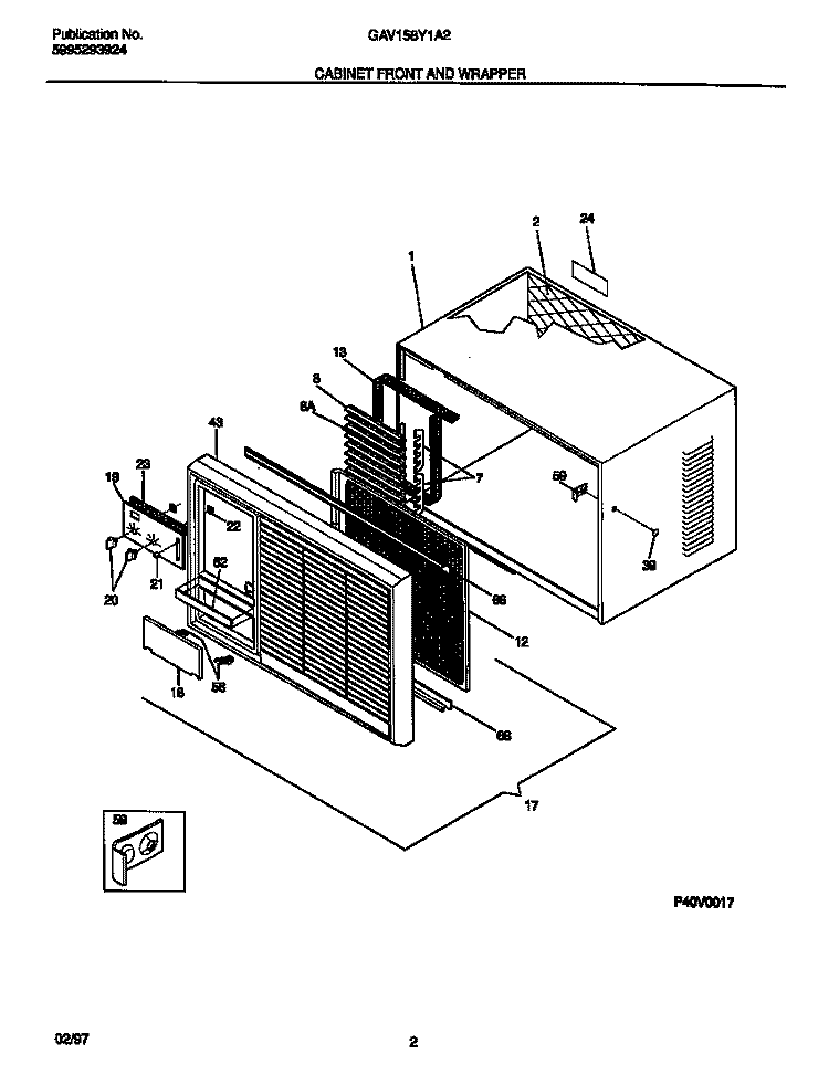 CABINET FRONT AND WRAPPER Diagram and Parts List for GAV158Y1A2  Gibson Air Conditioner