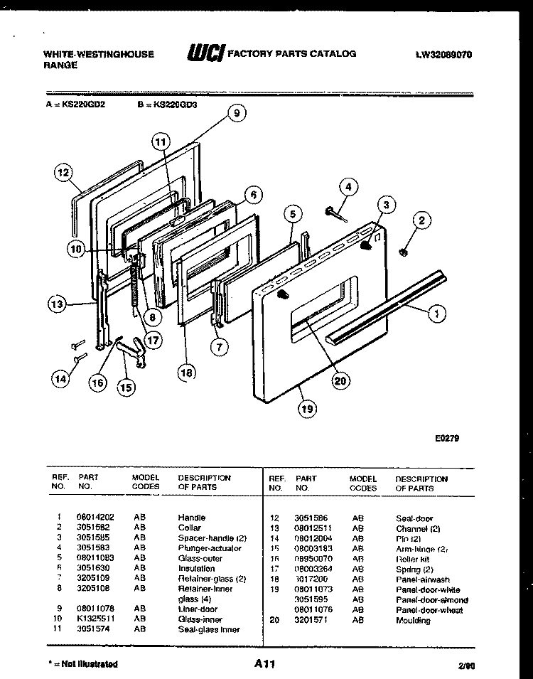 DOOR PARTS Diagram and Parts List for KS220GDD2  Frigidaire Range