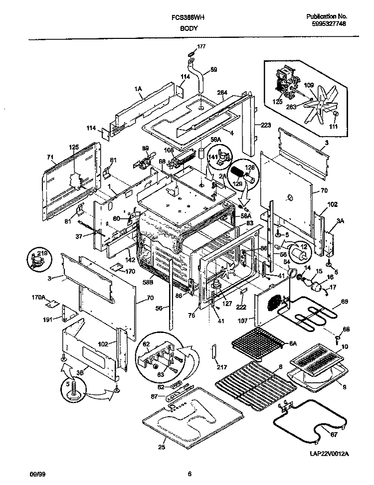 BODY Diagram and Parts List for FCS388WHCB  Frigidaire Range