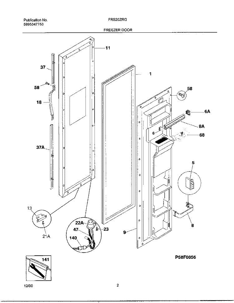 FREEZER DOOR Diagram and Parts List for FRS20ZRGWA  Frigidaire Refrigerator