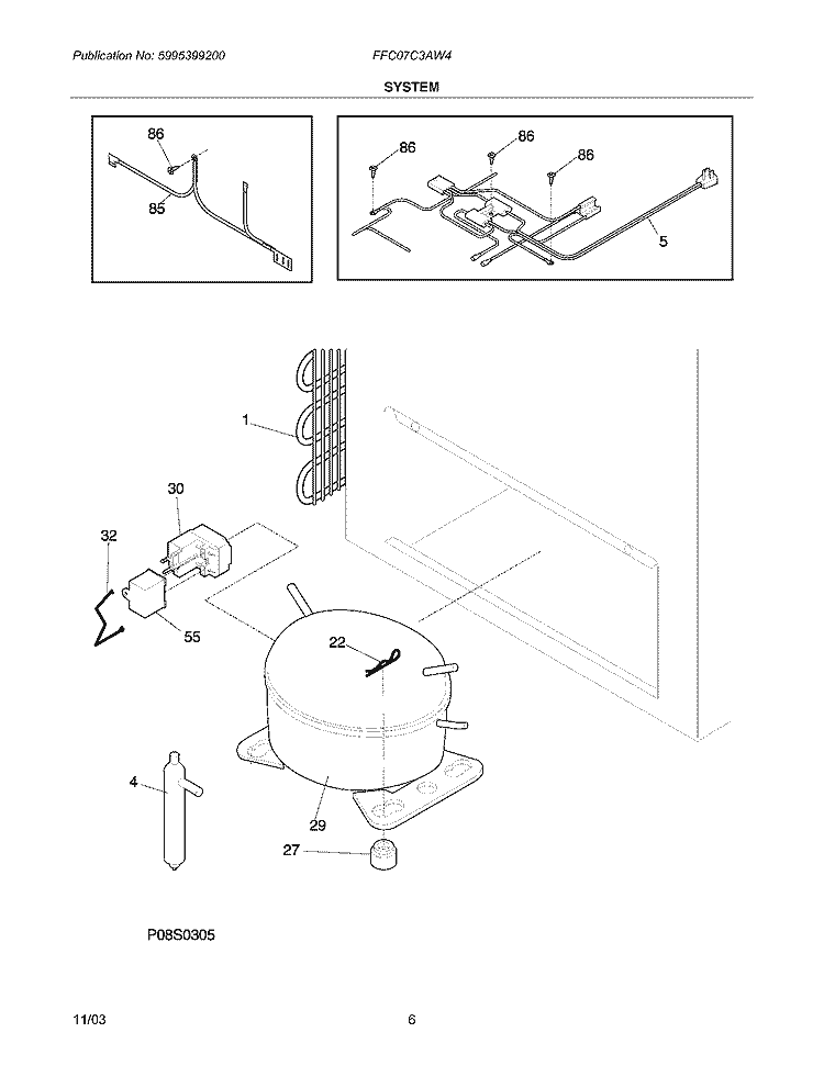 SYSTEM Diagram and Parts List for FFC07C3AW4  Frigidaire Freezer