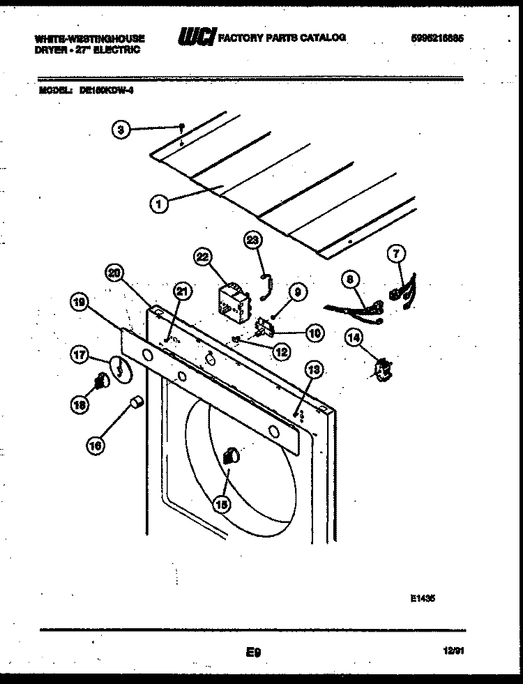 CONSOLE AND CONTROL PARTS Diagram and Parts List for DE150KDD4  Frigidaire Dryer