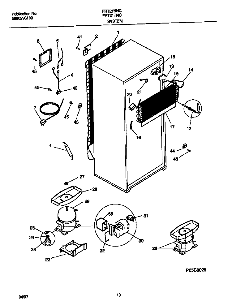 SYSTEM Diagram and Parts List for FRT21NNCW5  Frigidaire Refrigerator