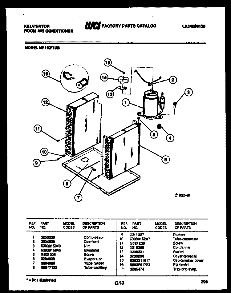 SYSTEM PARTS Diagram and Parts List for MH110F1UB  Kelvinator Air Conditioner
