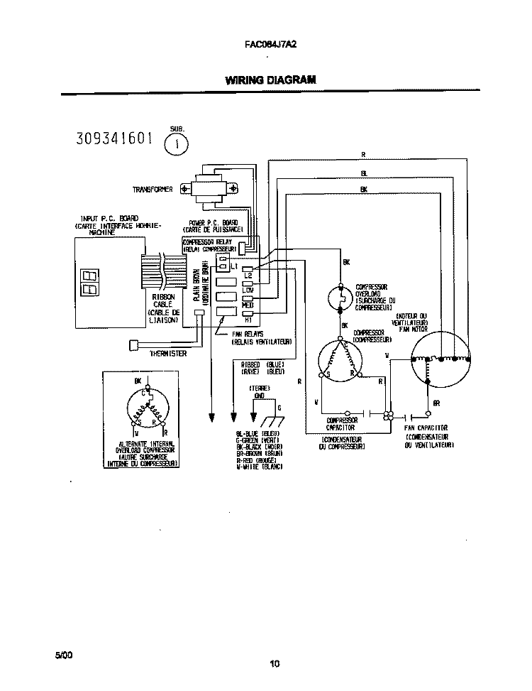 WIRING DIAGRAM Diagram and Parts List for FAC064J7A2  Frigidaire Air Conditioner