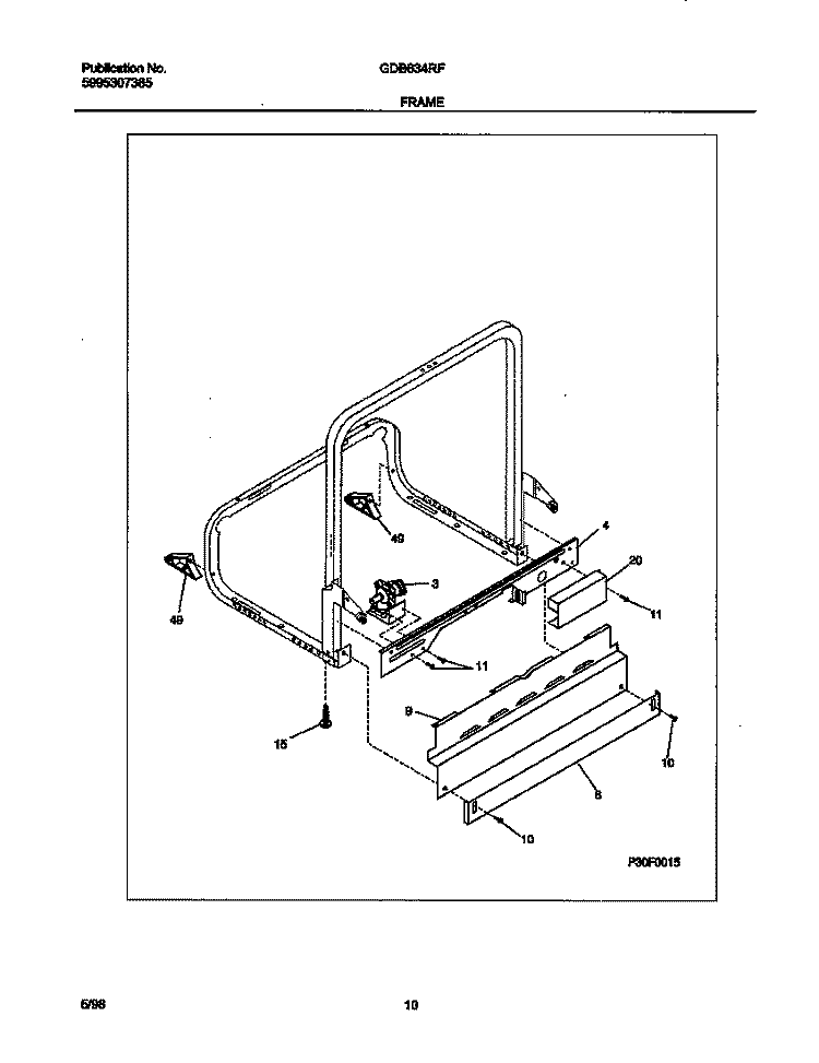 FRAME Diagram and Parts List for GDB634RFS2  Gibson Dishwasher