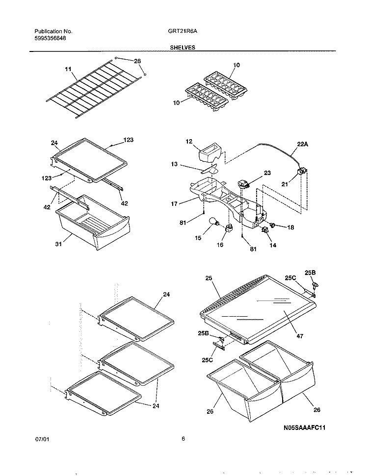 SHELVES Diagram and Parts List for GRT21R6AW1  Gibson Refrigerator