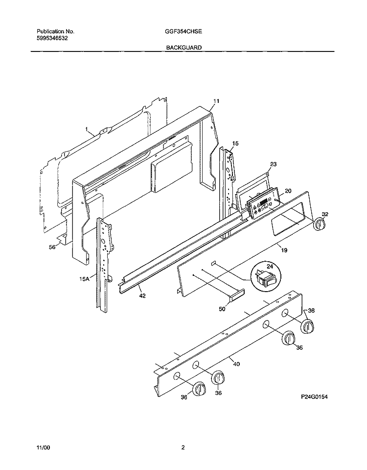 BACKGUARD Diagram and Parts List for GGF354CHSE  Gibson Range