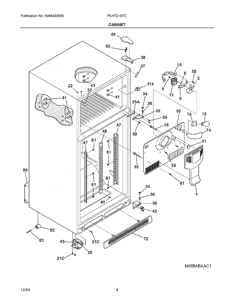 CABINET Diagram and Parts List for PLHT219TCB7  Frigidaire Refrigerator