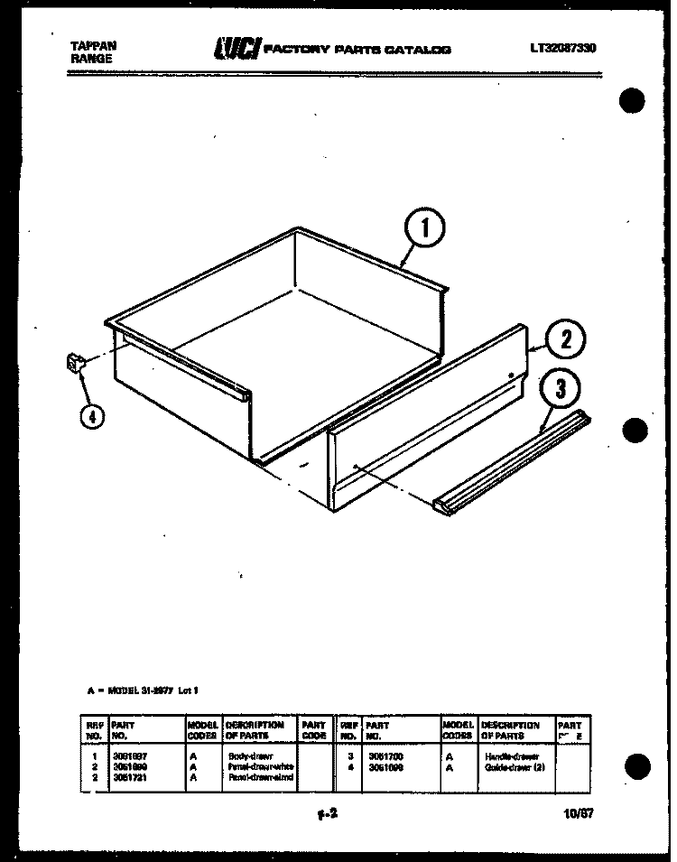 DRAWER PARTS Diagram and Parts List for 31-2977-23-01  Tappan Range