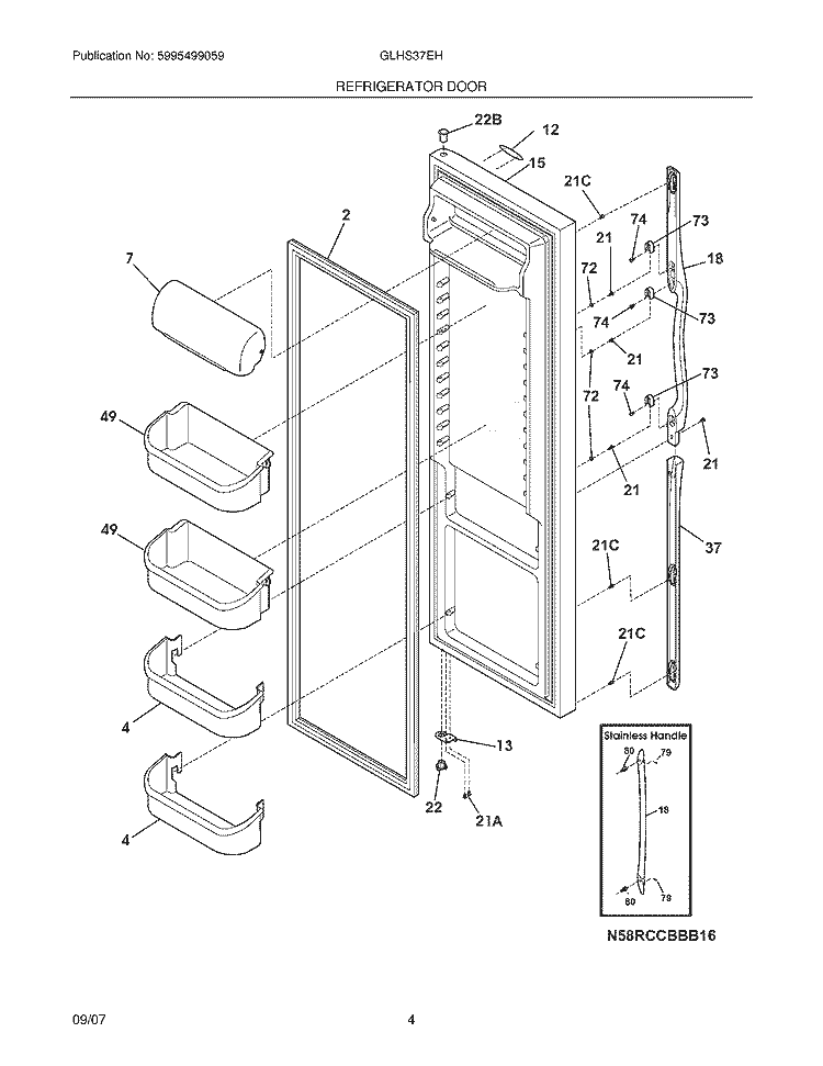 REFRIGERATOR DOOR Diagram and Parts List for GLHS37EHQ4  Frigidaire Refrigerator