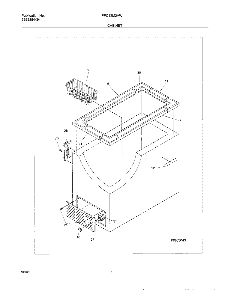 CABINET Diagram and Parts List for FFC13M2AW0  Frigidaire Freezer