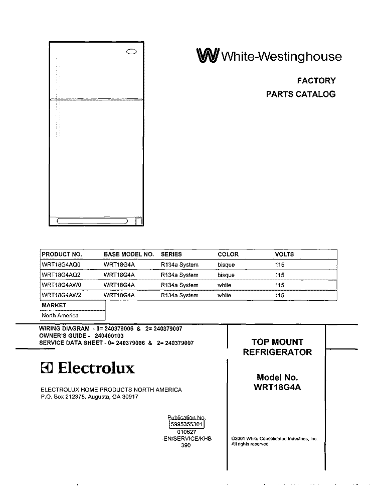 COVER Diagram and Parts List for WRT18G4AQ2  Westinghouse Refrigerator