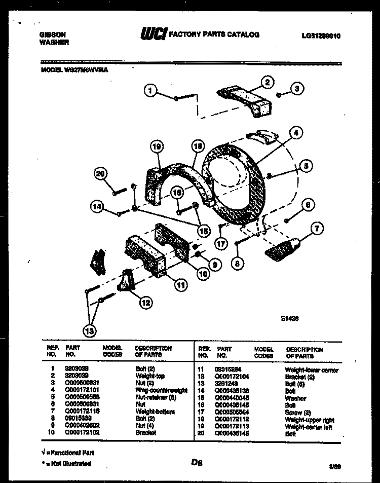 COUNTERWEIGHTS Diagram and Parts List for WS27M6WVMA  Gibson Washer