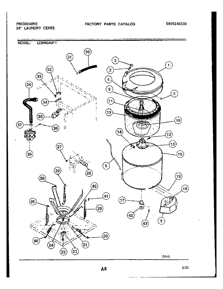TUBS, WATER VALVE AND LID SWITCH Diagram and Parts List for LCE462AW1  Frigidaire Washer