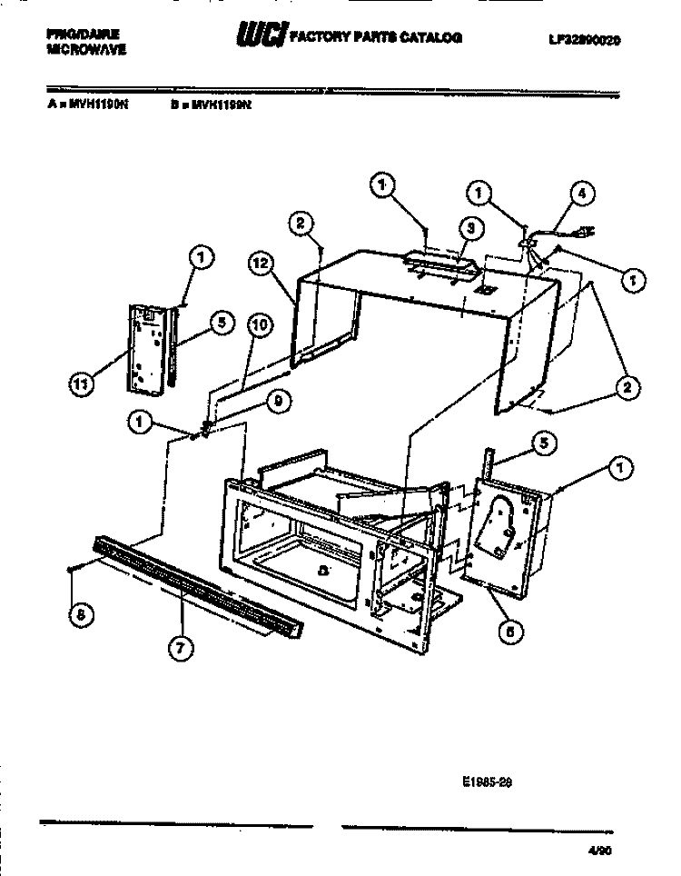 CABINET SHELL Diagram and Parts List for MVH1190N  Frigidaire Microwave