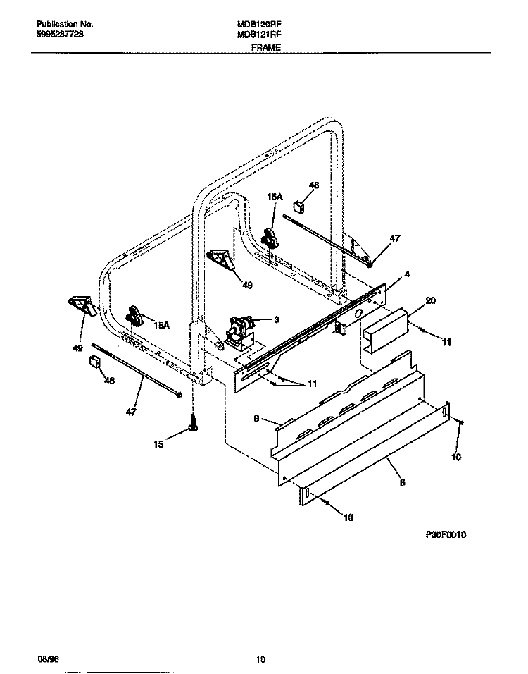 FRAME Diagram and Parts List for MDB120RFM0  Frigidaire Dishwasher