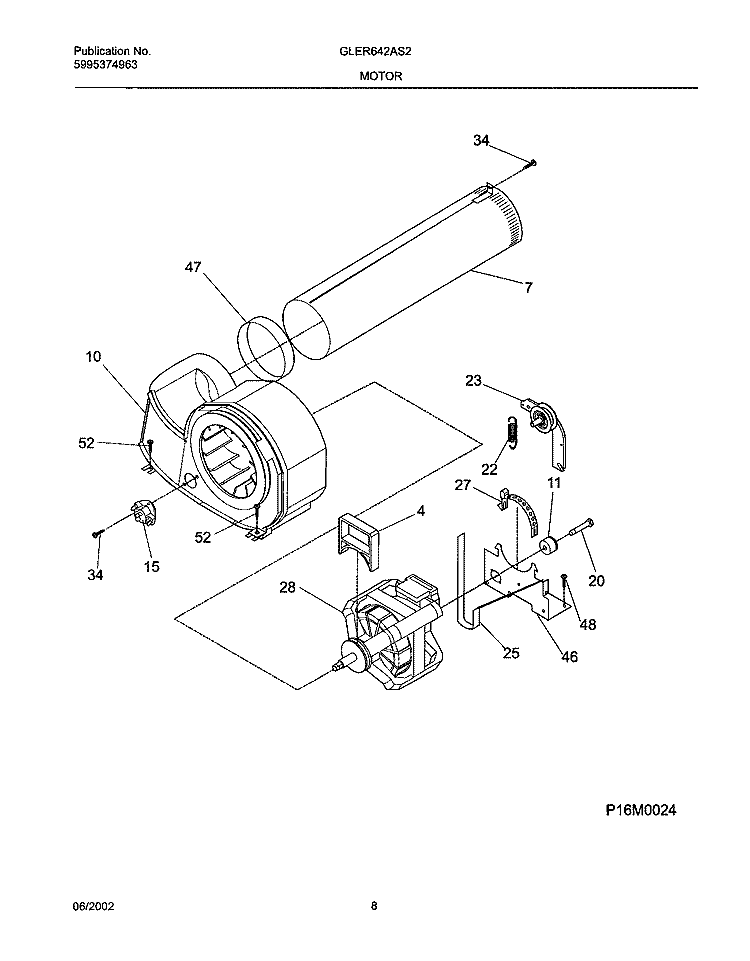MOTOR, BLOWER Diagram and Parts List for GLER642AS2  Frigidaire Dryer