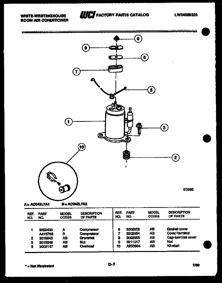 ELECTRICAL PARTS Diagram and Parts List for AC043L7A1  Frigidaire Air Conditioner