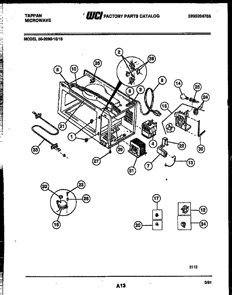 FUNCTIONAL PARTS Diagram and Parts List for 56-2690-10-16  Tappan Microwave