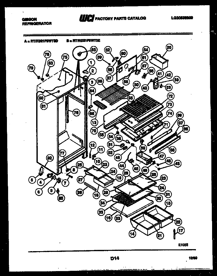 CABINET PARTS Diagram and Parts List for RD21F9WT3D  Gibson Refrigerator