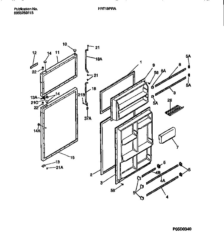 DOOR SECTION Diagram and Parts List for FRT18PRAW4  Frigidaire Refrigerator