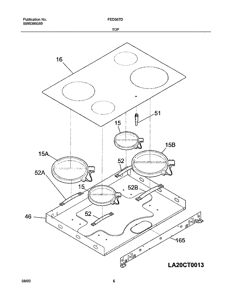 MAINTOP Diagram and Parts List for FED367DQA  Frigidaire Range