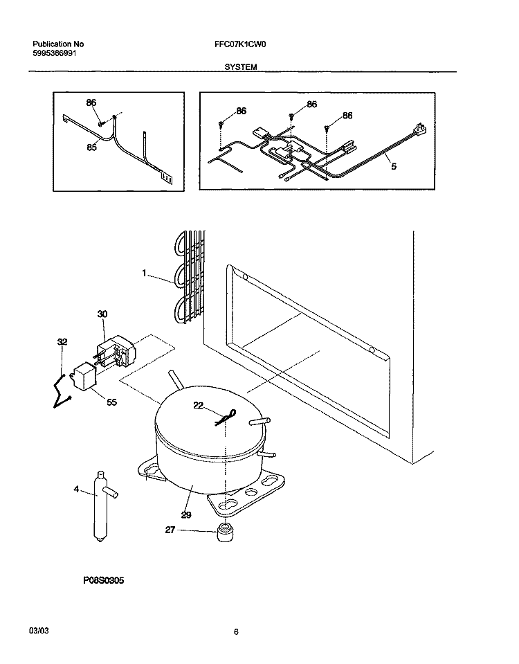 SYSTEM Diagram and Parts List for FFC07K1CW0  Frigidaire Freezer