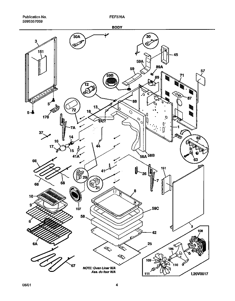 BODY Diagram and Parts List for FEF376ASA  Frigidaire Range