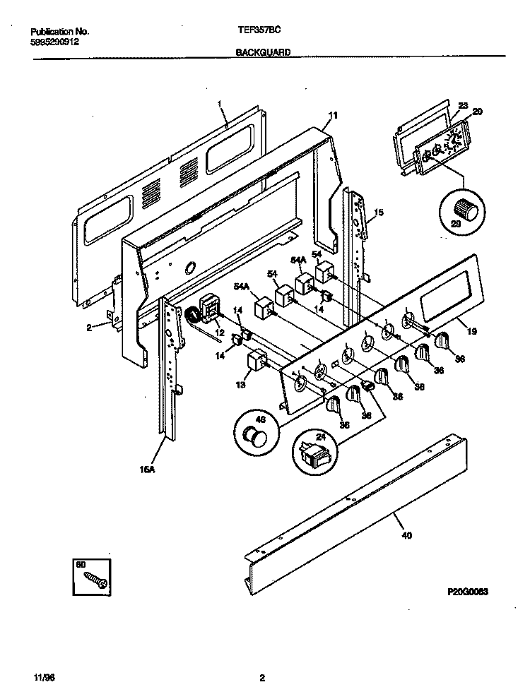 BACKGUARD Diagram and Parts List for TEF357BCWD  Tappan Range