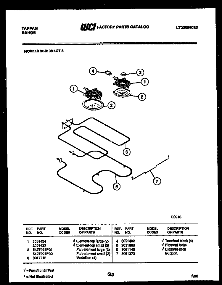 BROILER PARTS Diagram and Parts List for 31-3138-00-05  Tappan Range