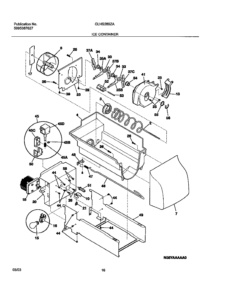 ICE CONTAINER Diagram and Parts List for GLHS280ZAB6  Frigidaire Refrigerator
