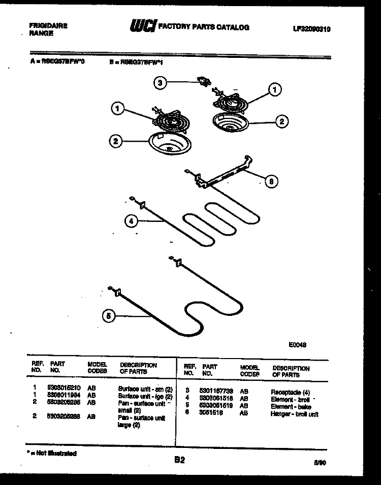 BROILER PARTS Diagram and Parts List for RSEG37BFW0  Frigidaire Range